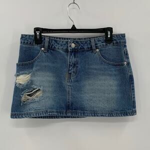 Edikted Denim Mini Skirt Womens Medium Distressed Light Wash Jean